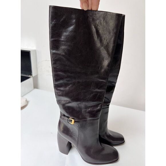 TORY BURCH Buckled pebbled-leather boots brown size 9 - Picture 6 of 11